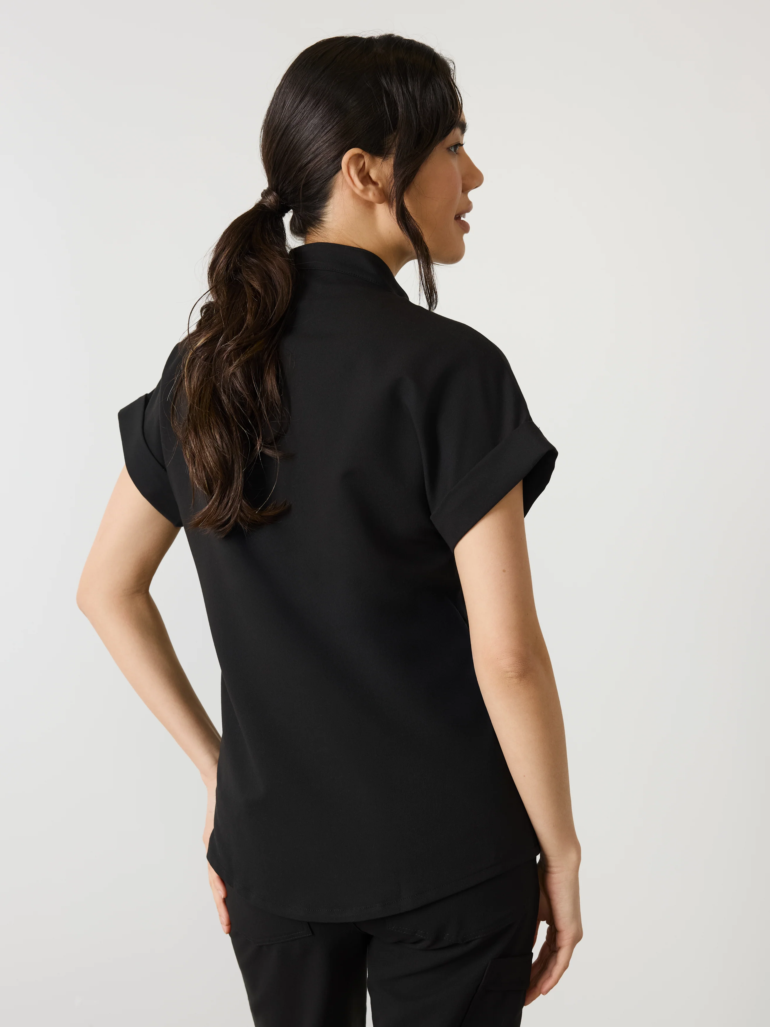 CHARLIE RE-GARDE™ - BLACK - Mandarine Collar Scrub Top - SILVADUR™ - Image 3
