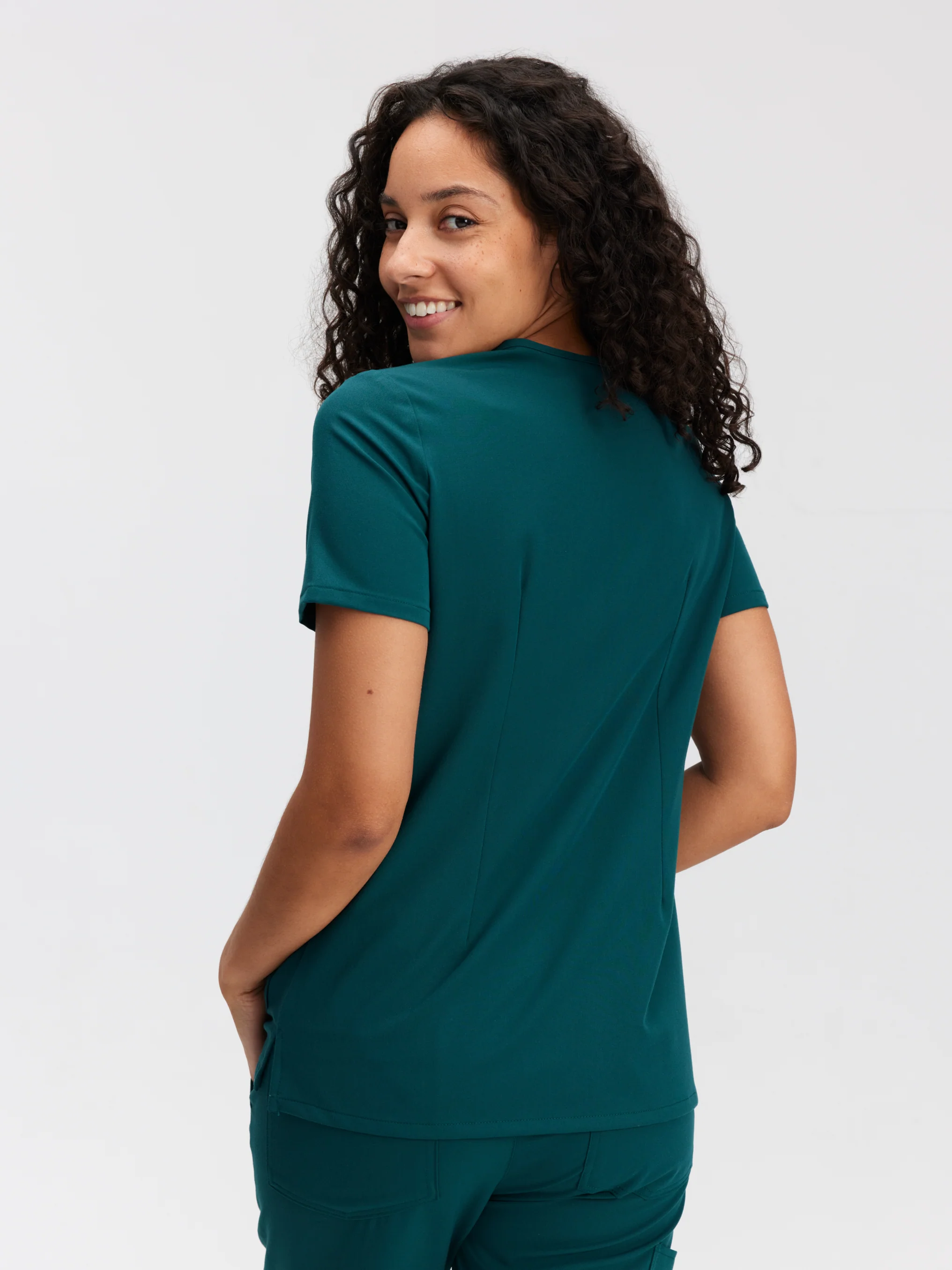 CHLOE With AOGQ EMBROIDERY - TEAL - Three Pockets Scrub Top - SILVADUR™ - Image 3