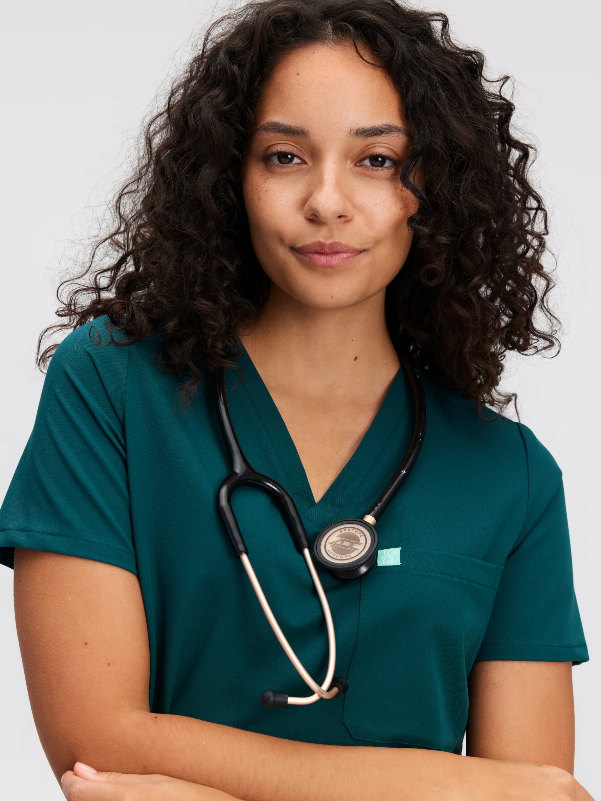 CHLOE With AOGQ EMBROIDERY - TEAL - Three Pockets Scrub Top - SILVADUR™ - Image 4