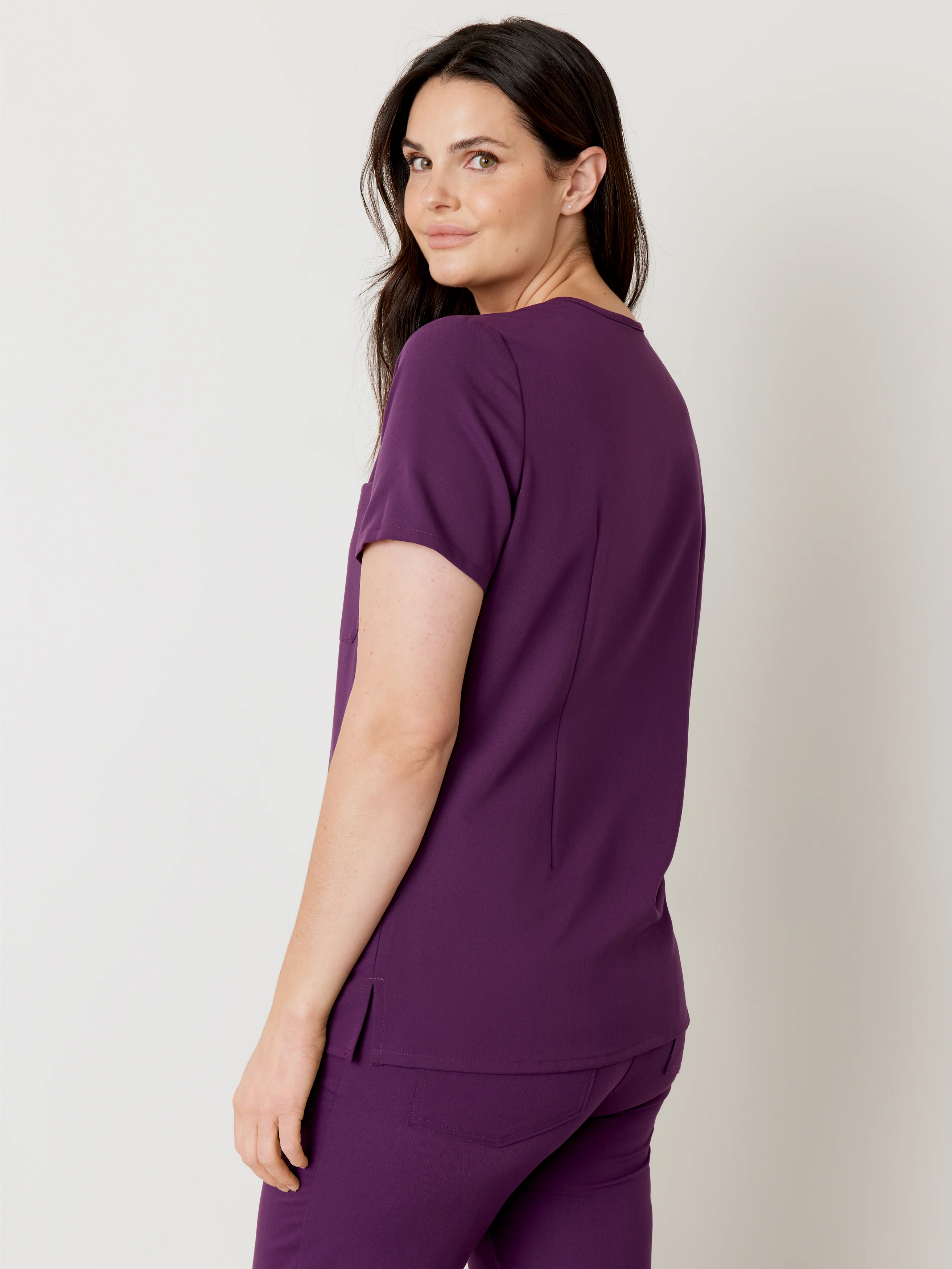GABRIELLE RE-GARDE™ - PLUM - One Pocket Scrub Top - SILVADUR™ - Final Sale - Image 3