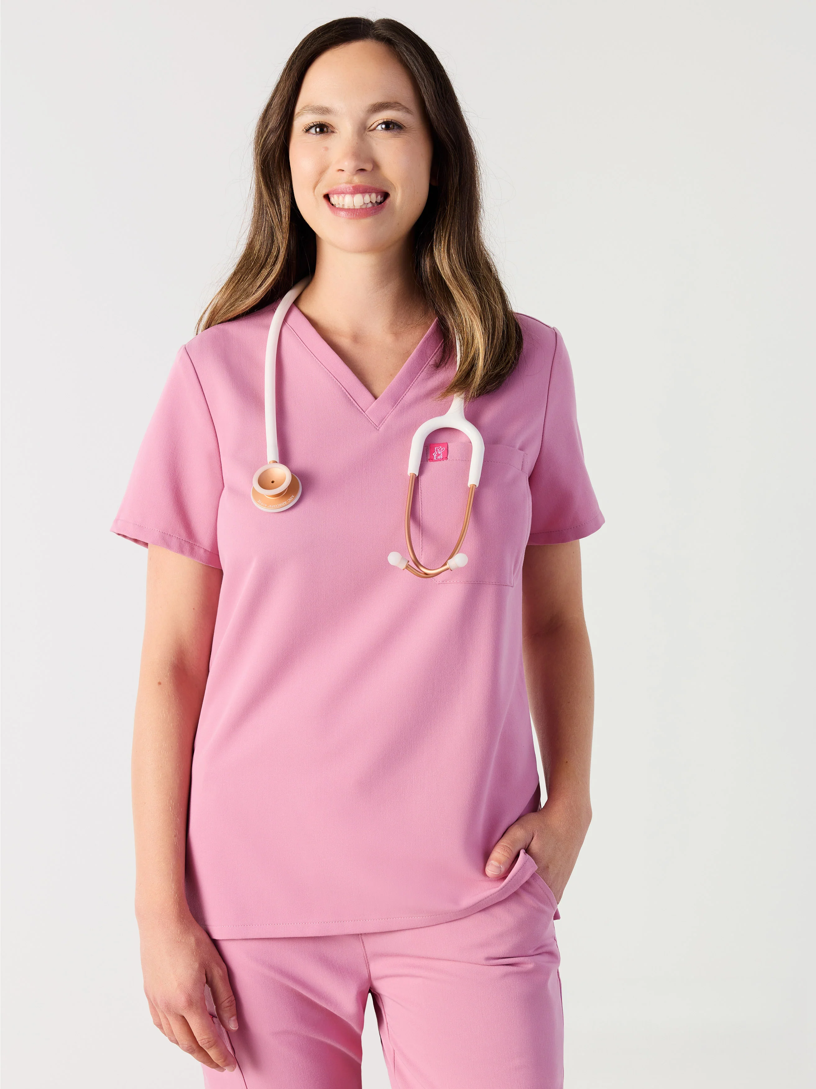 GABRIELLE RE-GARDEâ„¢ - HOPEFUL PINK - One Pocket Scrub Top - SILVADURâ„¢ - Final Sale