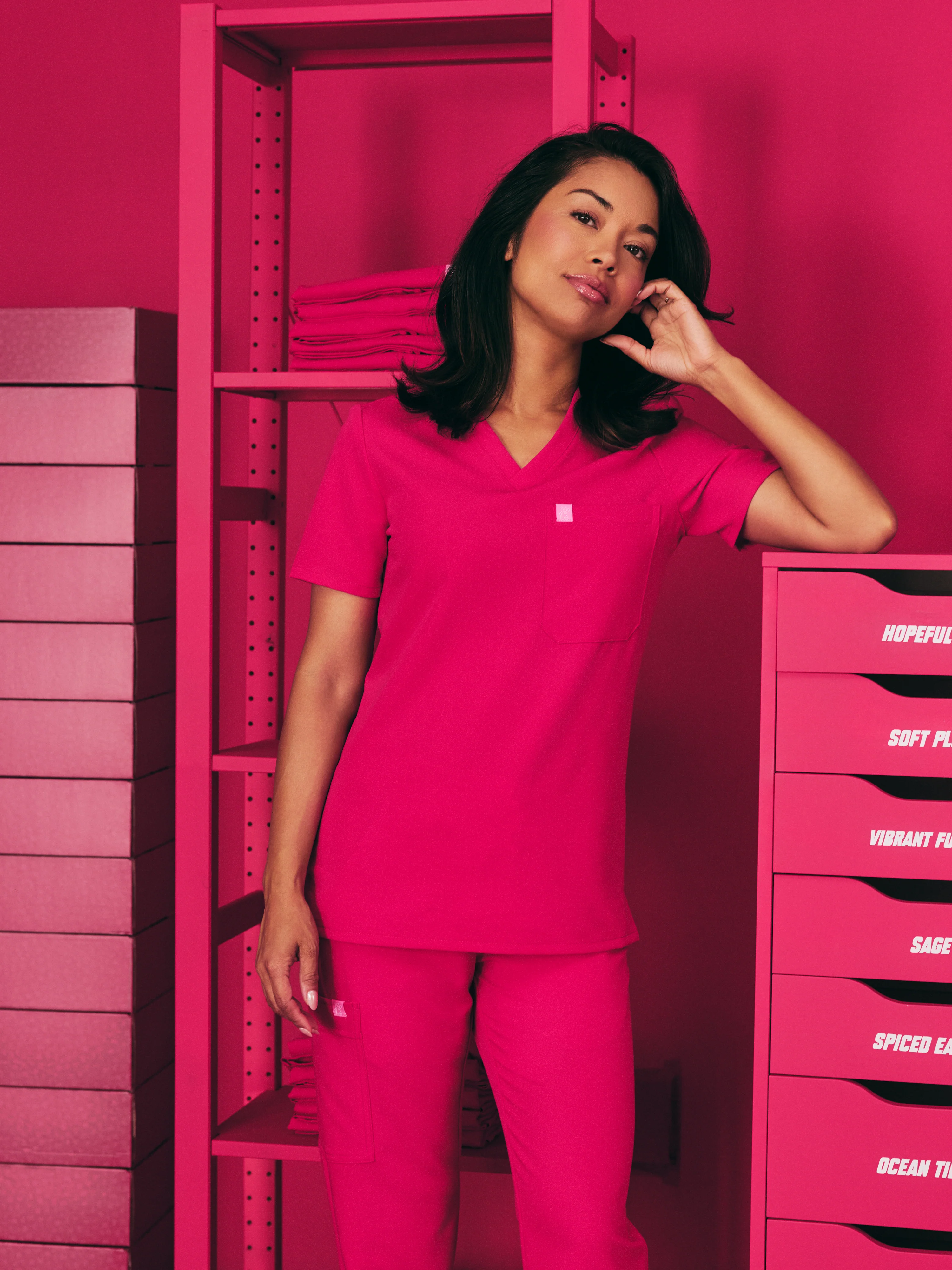 GABRIELLE RE-GARDEâ„¢ - VIBRANT FUCHSIA - One Pocket Scrub Top - SILVADURâ„¢