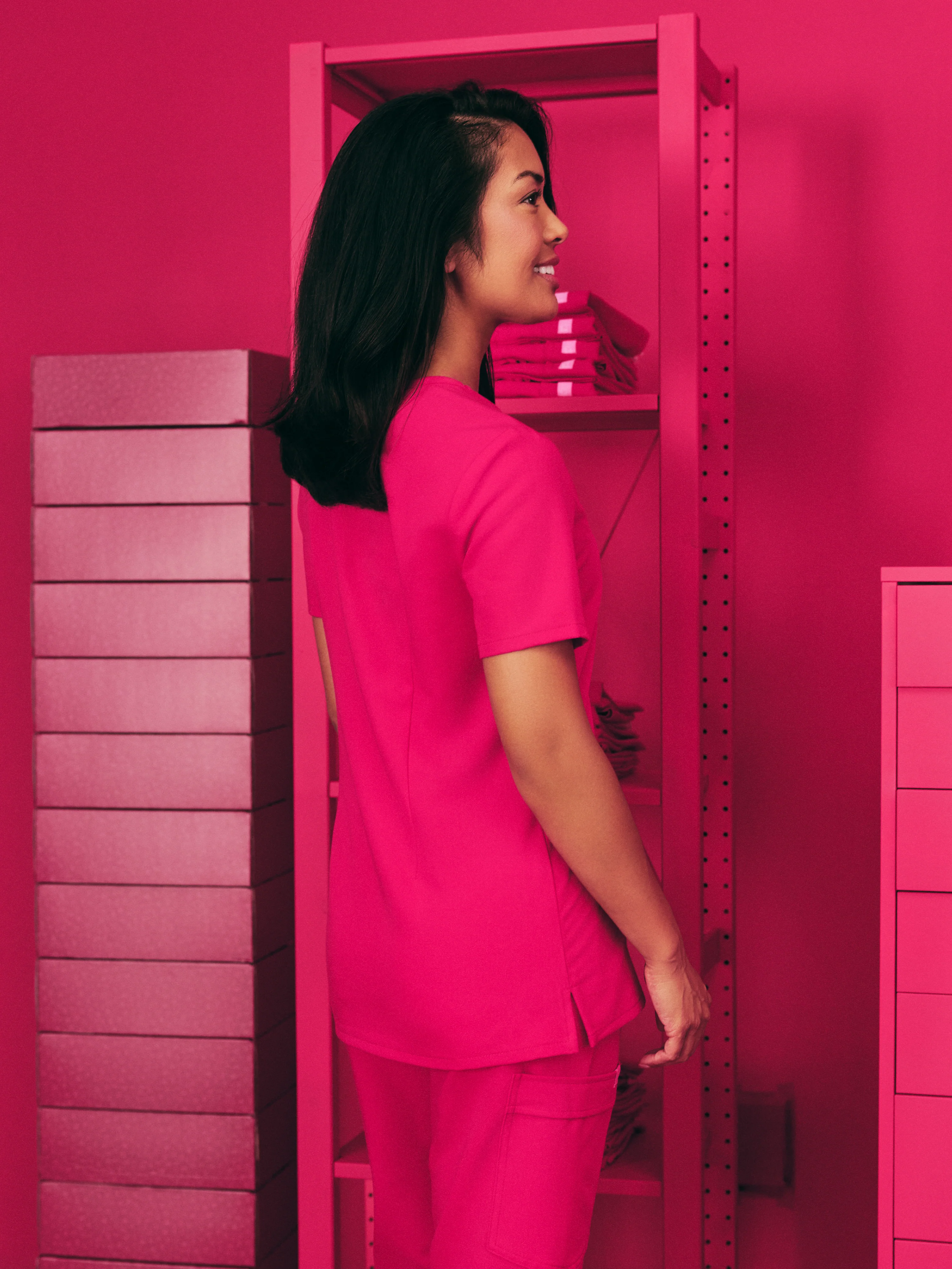 GABRIELLE RE-GARDEâ„¢ - VIBRANT FUCHSIA - One Pocket Scrub Top - SILVADURâ„¢ - Image 3