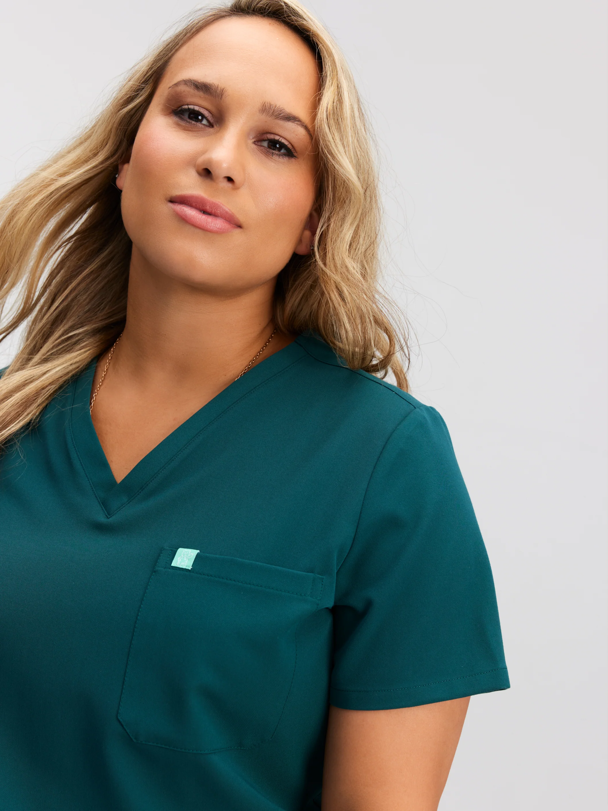 GABRIELLE With AOGQ EMBROIDERY - TEAL - One Pocket Scrub Top - SILVADUR™ - Image 3