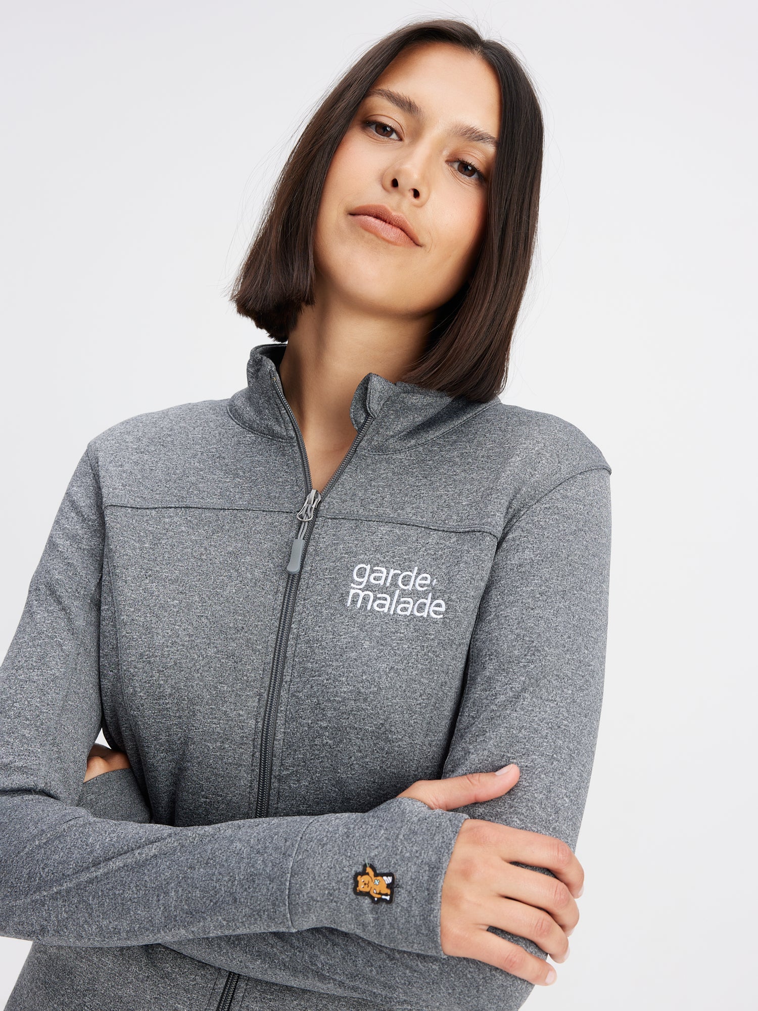 Polyester Full Zip Jacket – Grey Heather – Garde-Malade Embroidery – FINAL SALE - Image 2