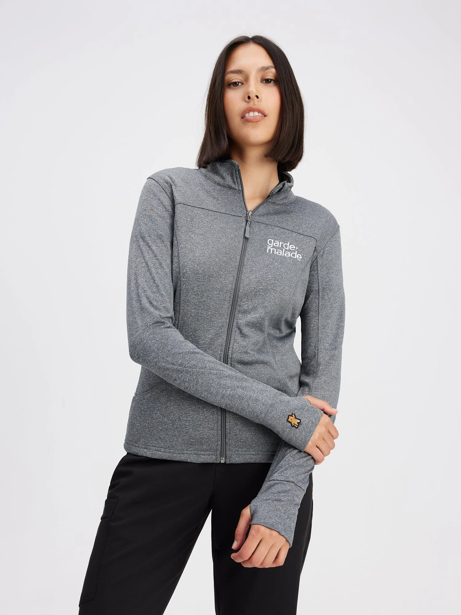 Polyester Full Zip Jacket – Grey Heather – Garde-Malade Embroidery – FINAL SALE - Image 5