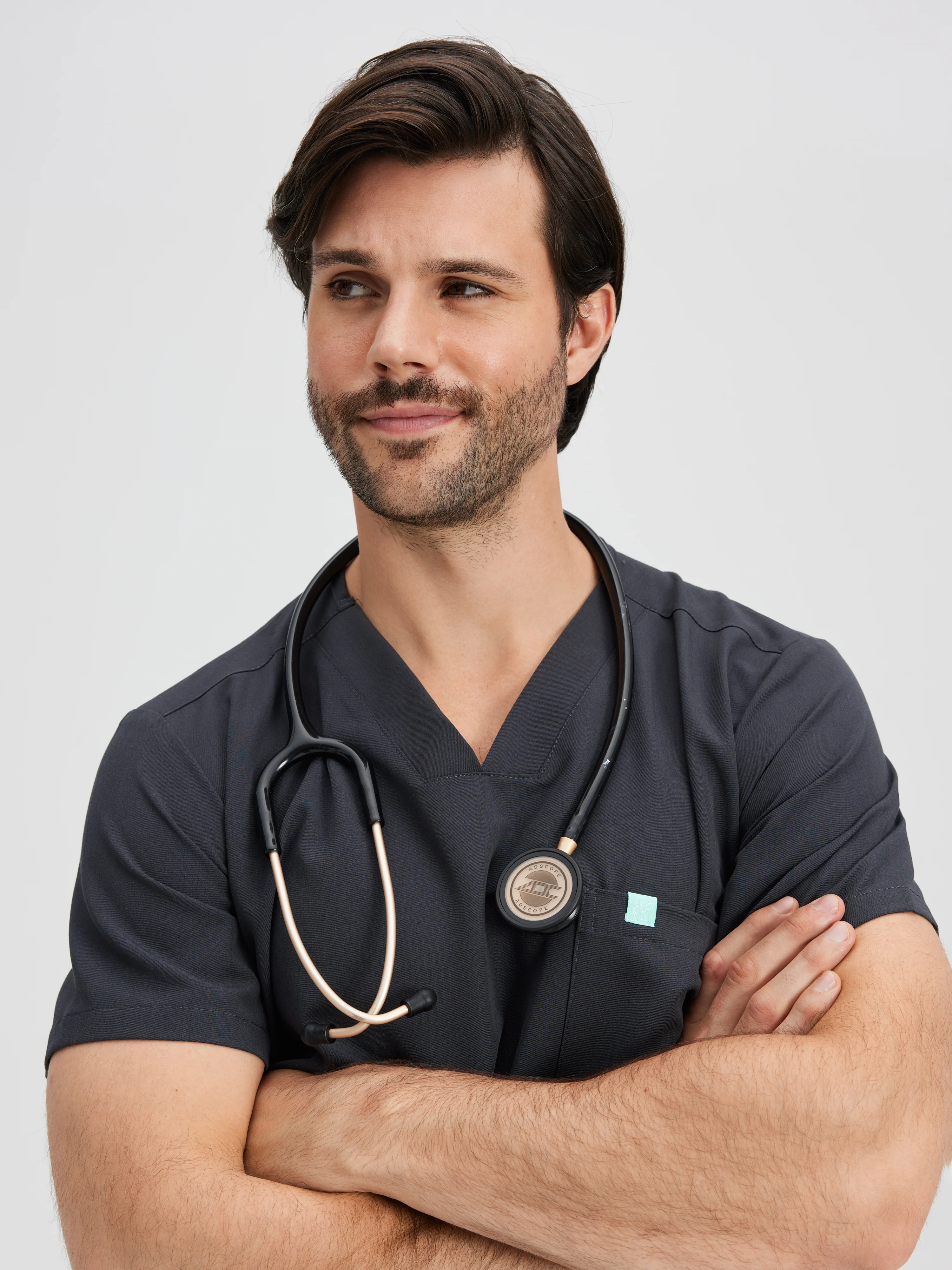 LOGAN RE-GARDE™ - CHARCOAL - One Pocket Men's Scrub Top - SILVADUR™ - Image 3