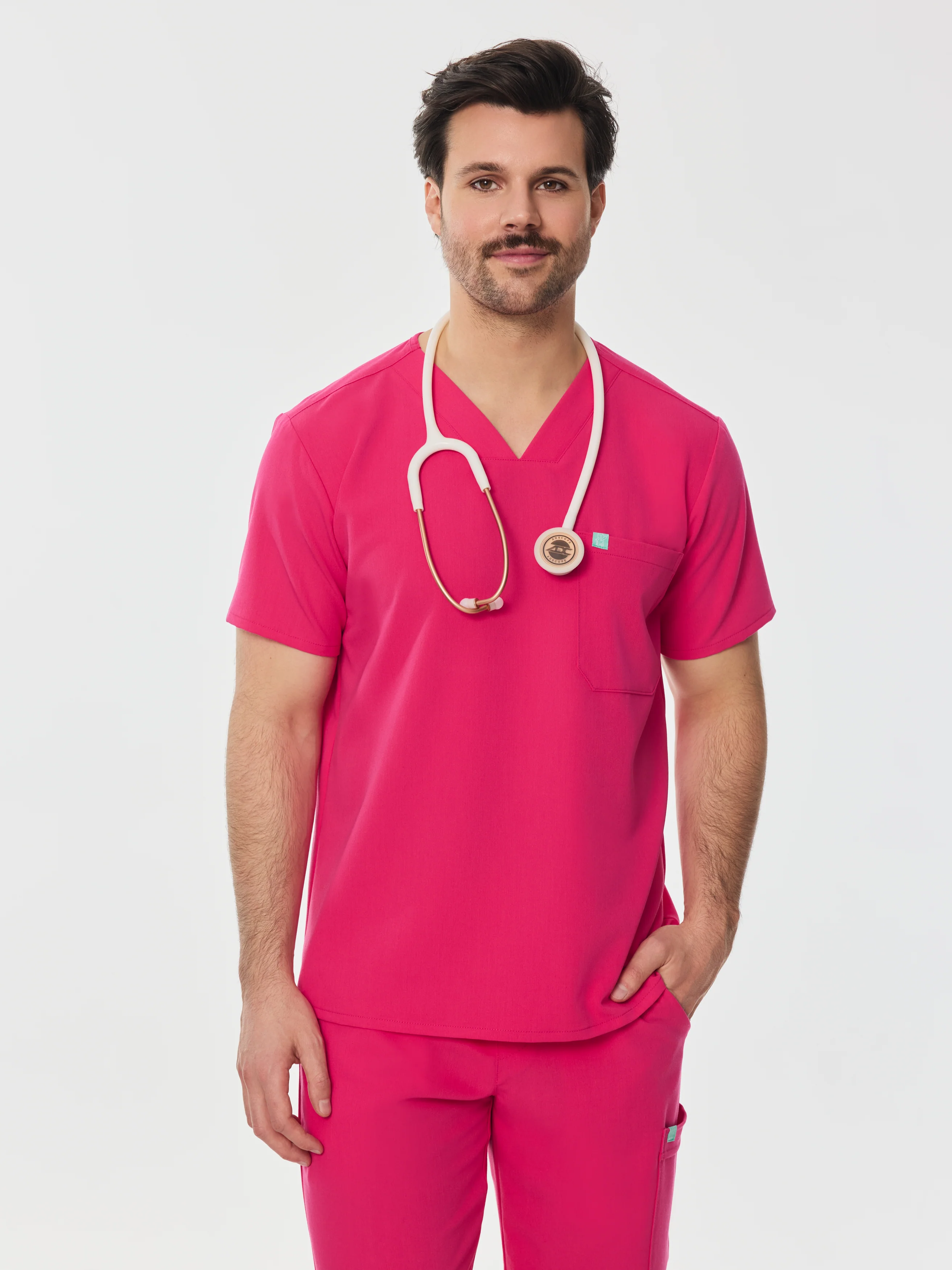 LOGAN RE-GARDEâ„¢ - PINK CRUSH - One Pocket Men's Scrub Top - SILVADURâ„¢