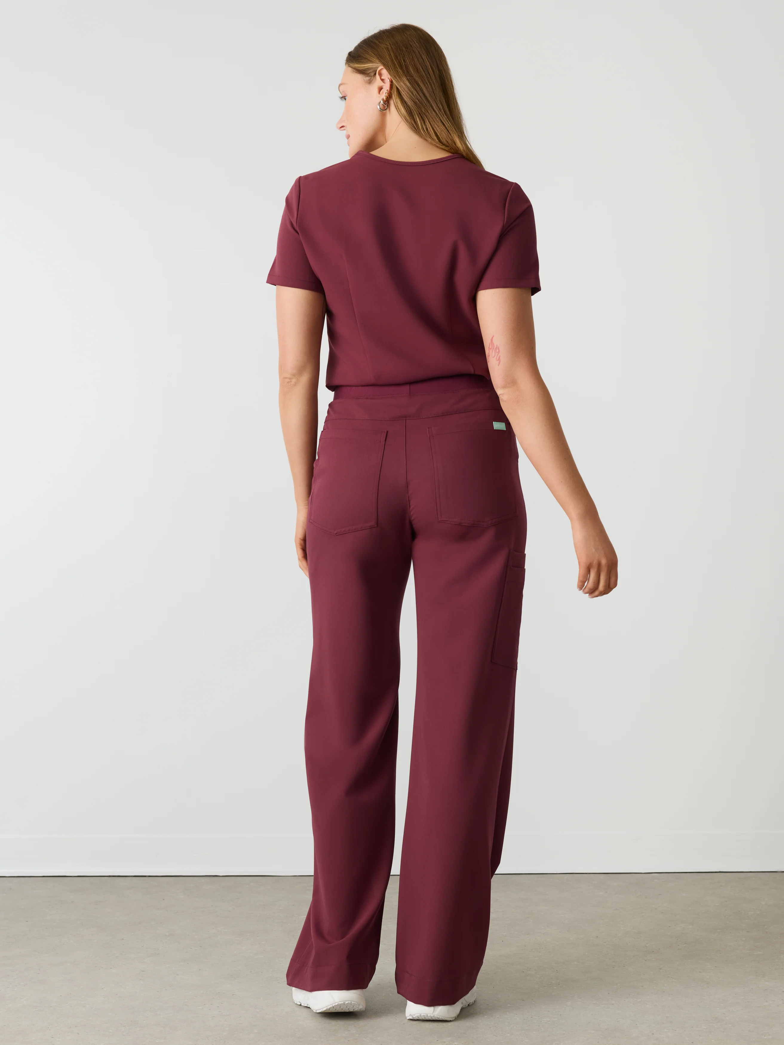 MILA RE-GARDEâ„¢ - BURGUNDY - Wide Leg Scrub Pants - SILVADURâ„¢ - Image 4