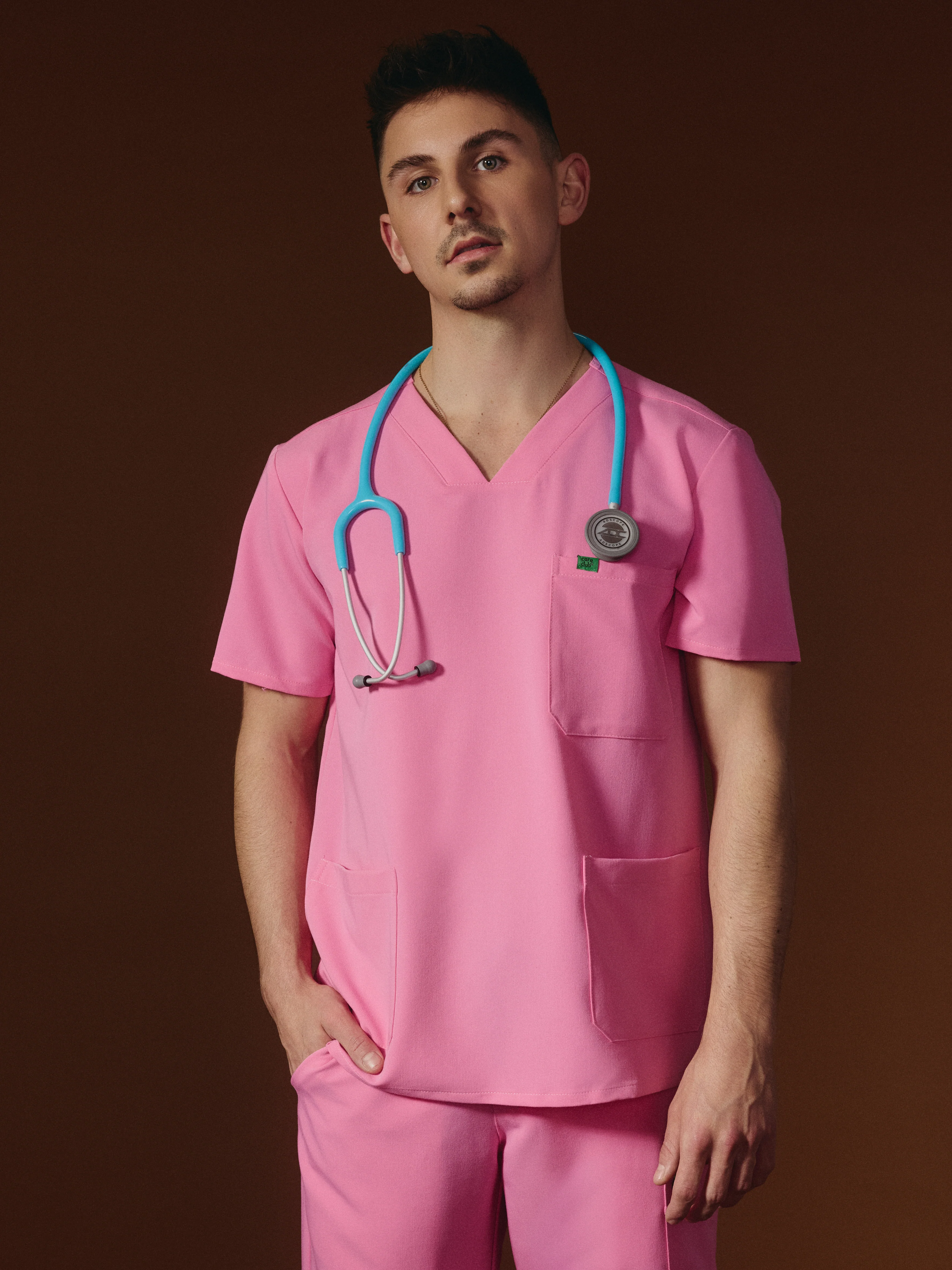 ZACK RE-GARDE™ - G-M x PONY PINK - Three Pockets Men's Scrub Top - SILVADUR™