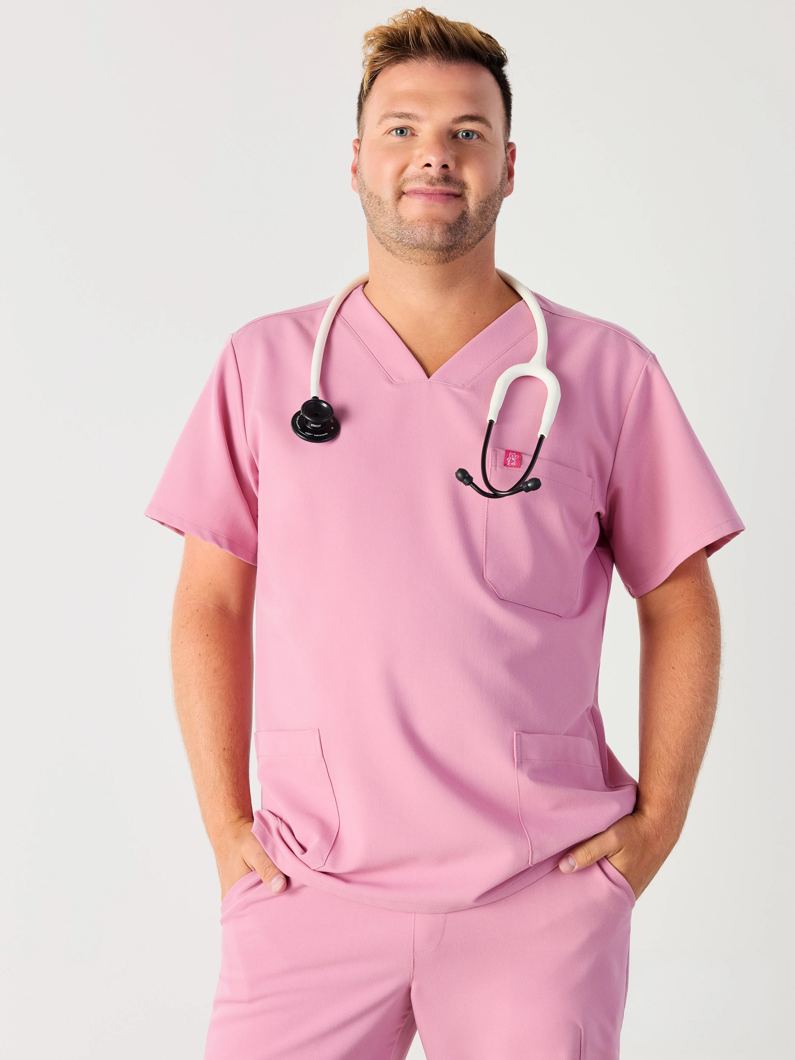 ZACK RE-GARDE™ - HOPEFUL PINK - Three Pockets Men's Scrub Top - SILVADUR™ - Final Sale