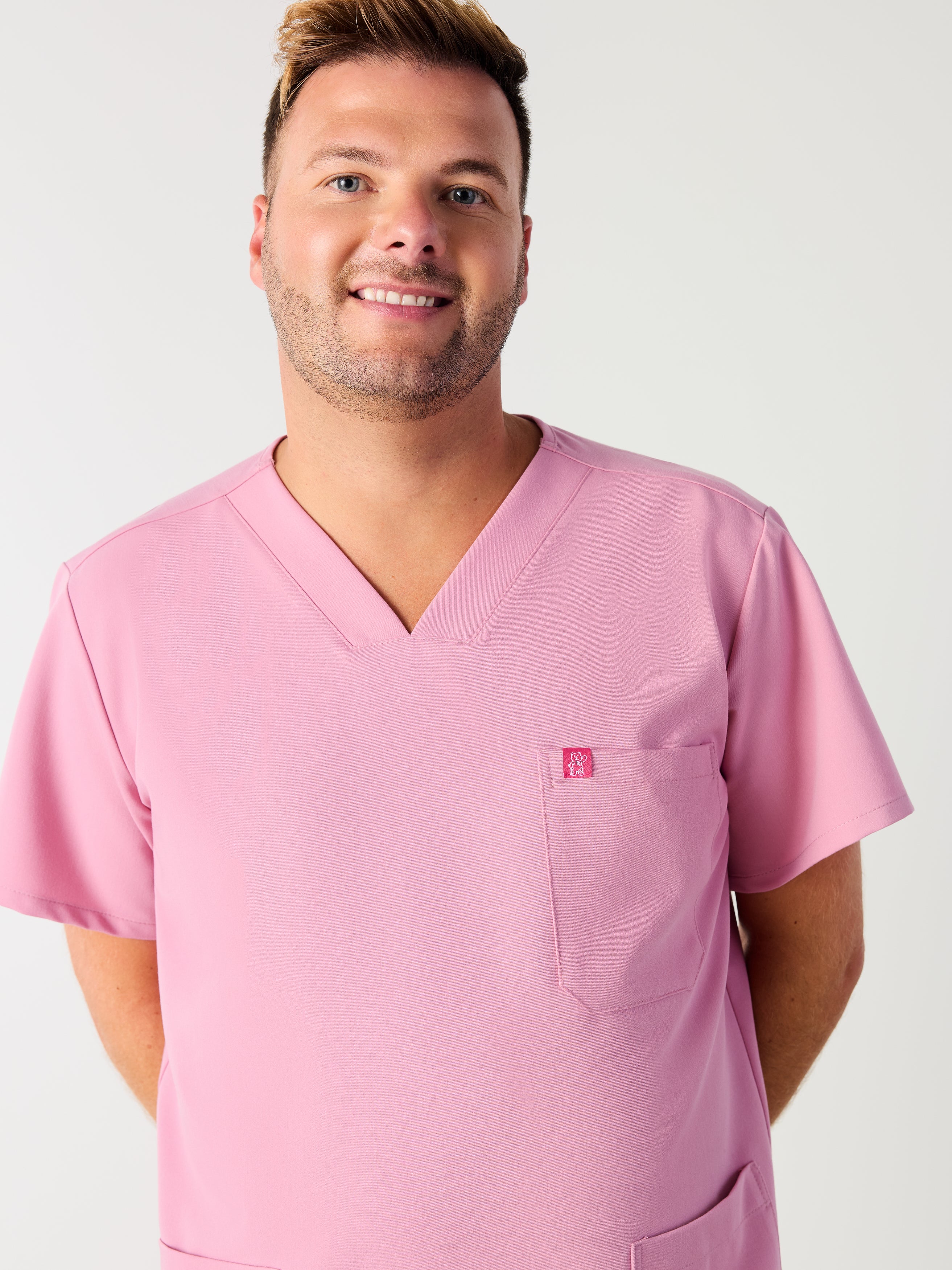 ZACK RE-GARDE™ - HOPEFUL PINK - Three Pockets Men's Scrub Top - SILVADUR™ - Final Sale - Image 2