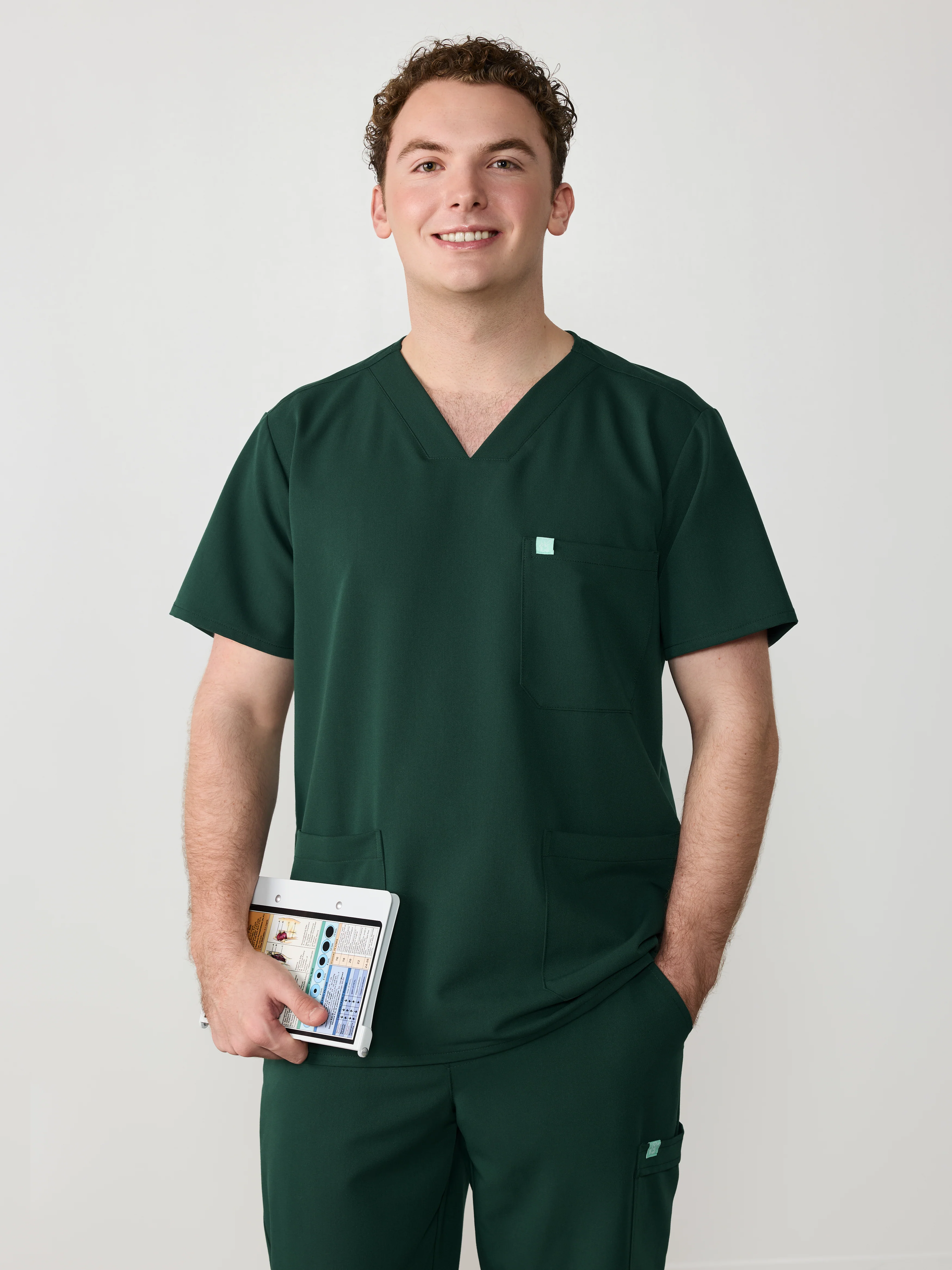 ZACK RE-GARDE™ - FOREST GREEN - Three Pockets Men's Scrub Top - SILVADUR™